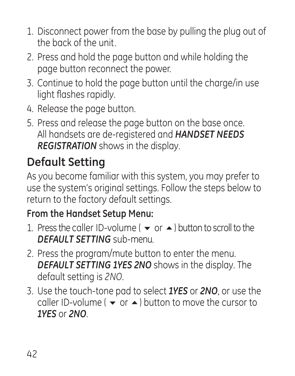 Default setting | GE 29115 Series User Manual | Page 42 / 196