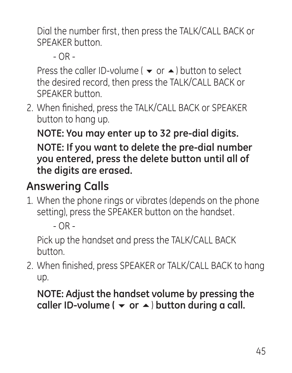 Answering calls | GE 29115 Series User Manual | Page 45 / 196