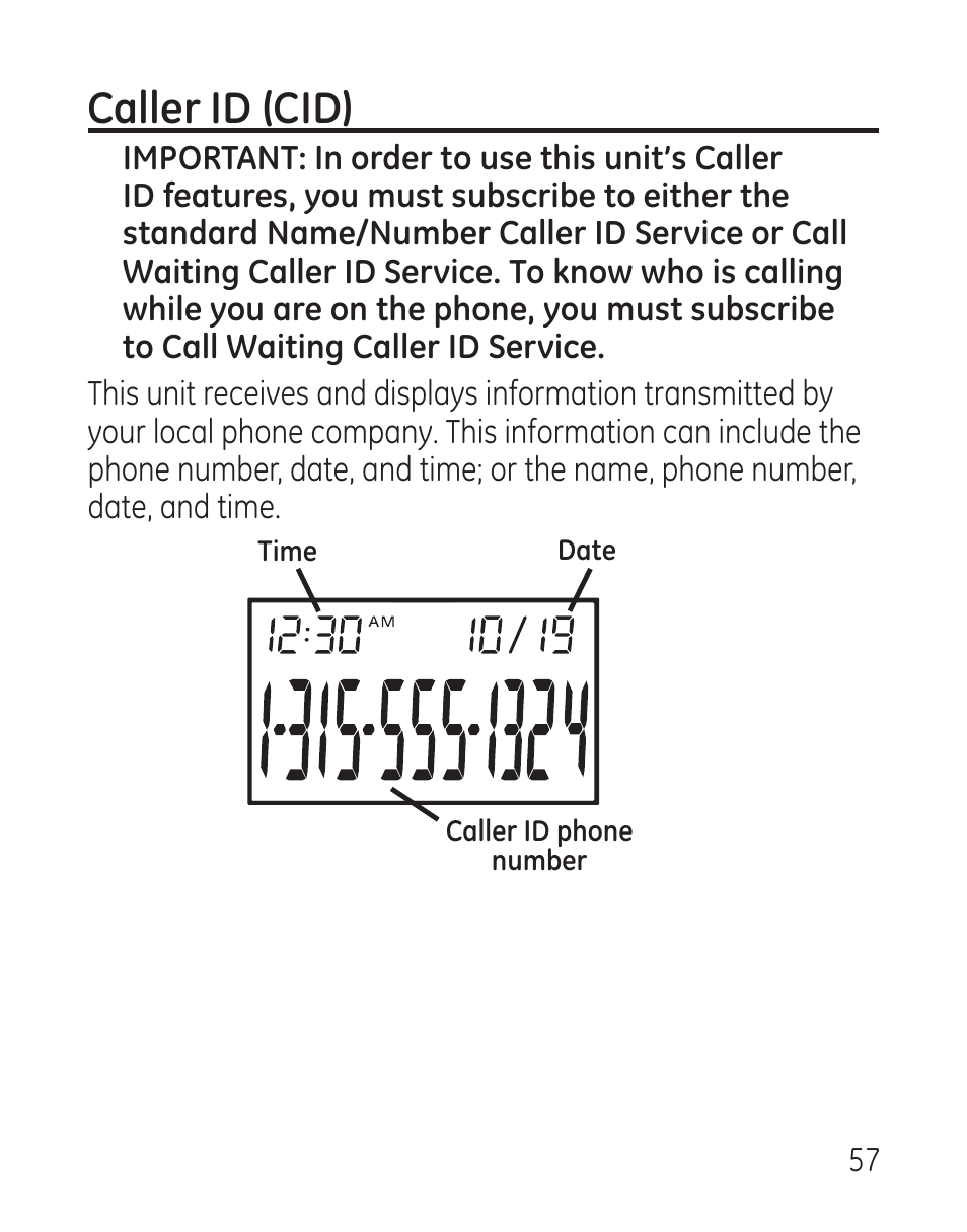 Caller id (cid) | GE 29115 Series User Manual | Page 57 / 196