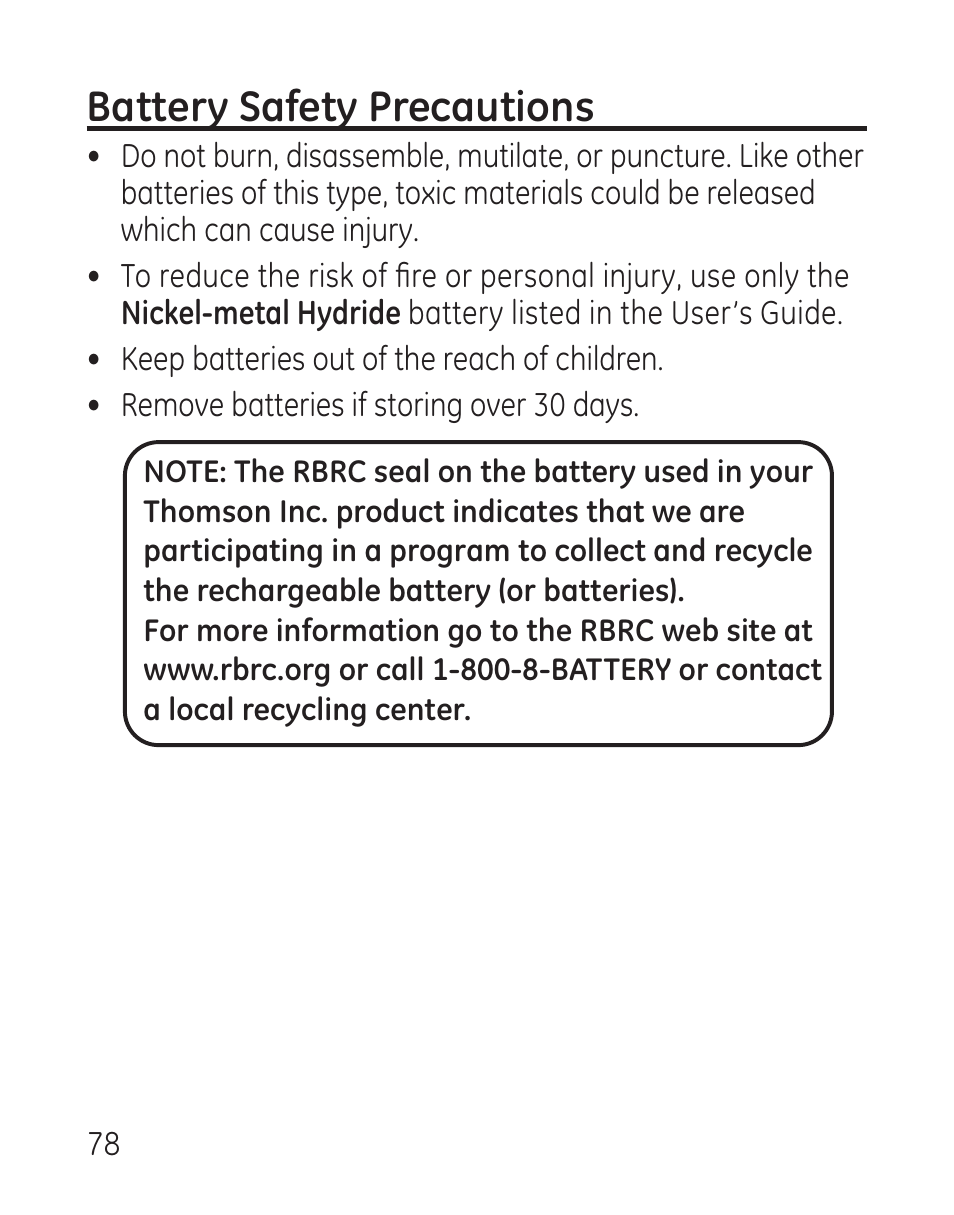 Battery safety precautions | GE 29115 Series User Manual | Page 78 / 196