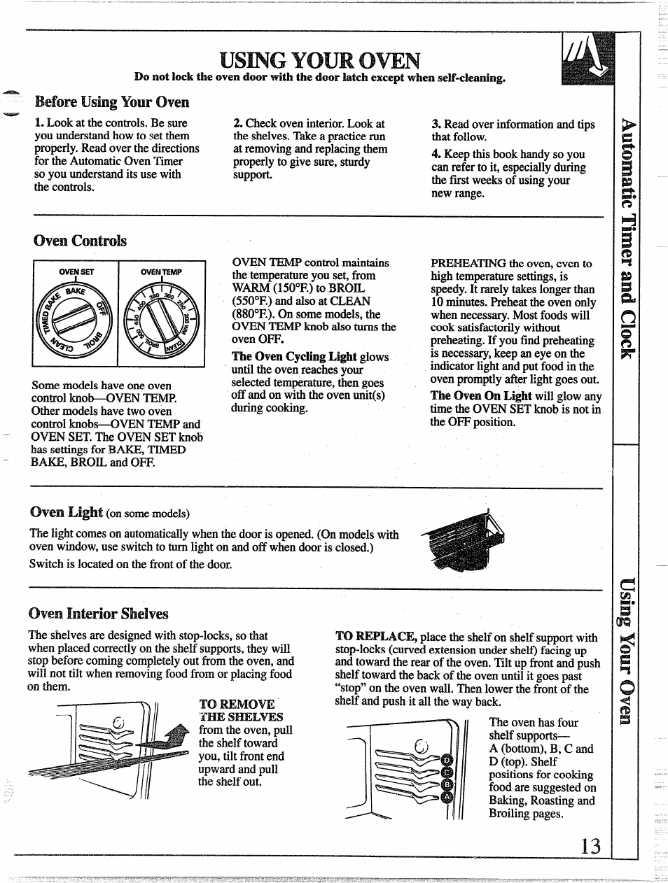 Using your oven, Before using your oven, Oven controls | Oveii interior shelves | GE 49-8255 User Manual | Page 13 / 32