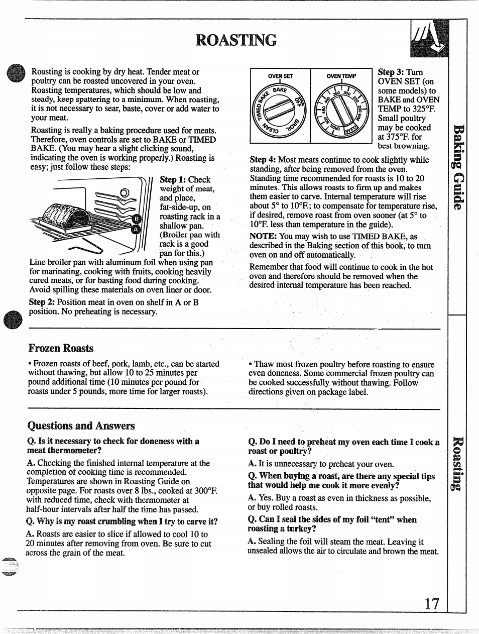 Roasting, Frozen roasts, Qisestlons and answers | GE 49-8255 User Manual | Page 17 / 32