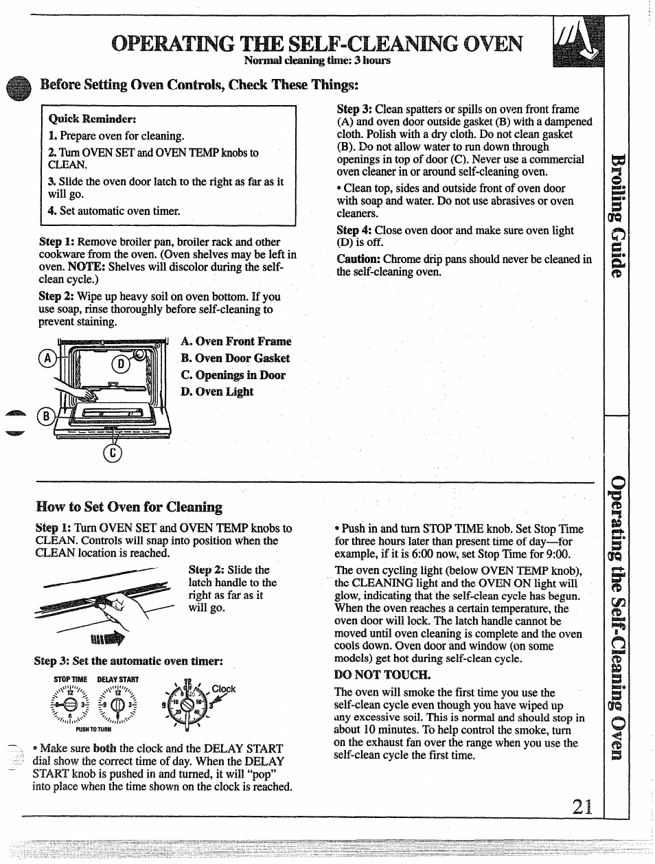 Operating the self-cleaning oven, Before setting oven controls. check these things, Mow to set oven for cleaning | GE 49-8255 User Manual | Page 21 / 32