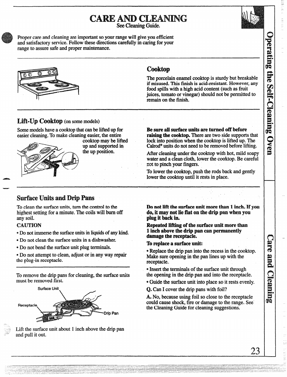 Cooktop, Lift-up cooktop | GE 49-8255 User Manual | Page 23 / 32