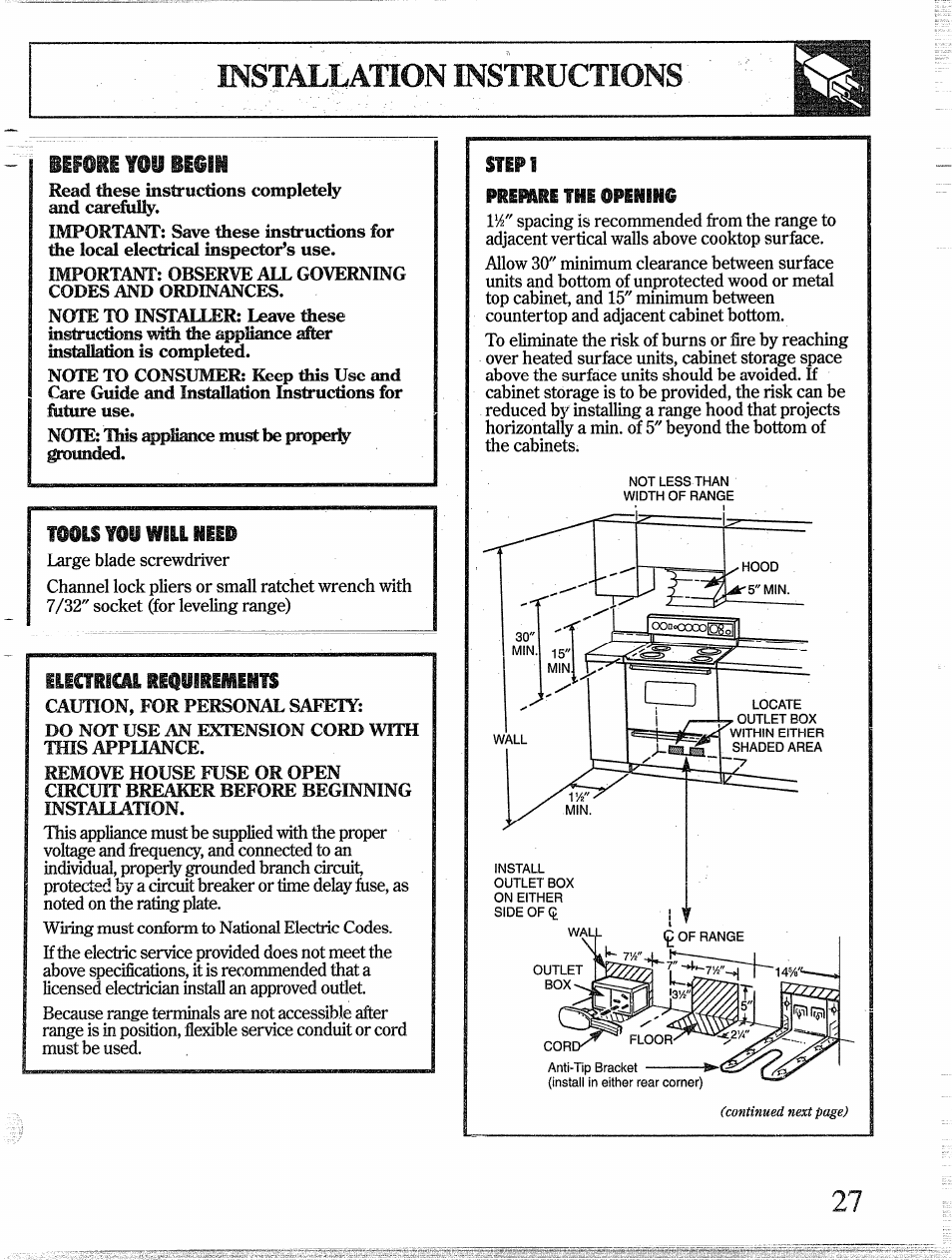 Installation instructions, Before, Beoin | Mmim, Elicfilol ilqyiilmlifi, Step1 | GE 49-8255 User Manual | Page 27 / 32