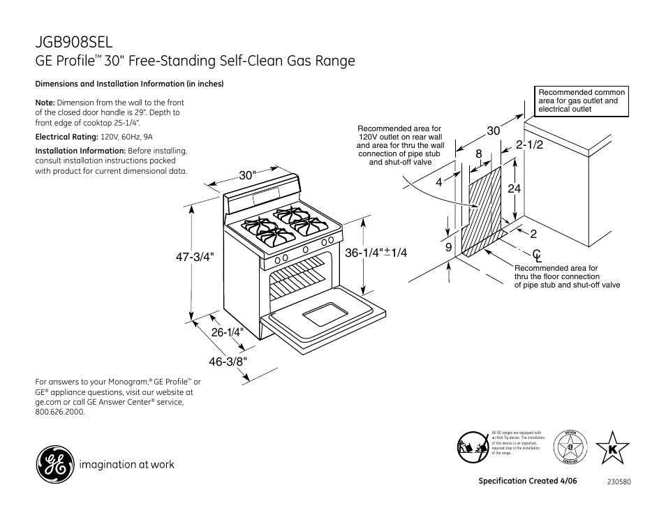 GE PROFILE JGB908SEL User Manual | 2 pages