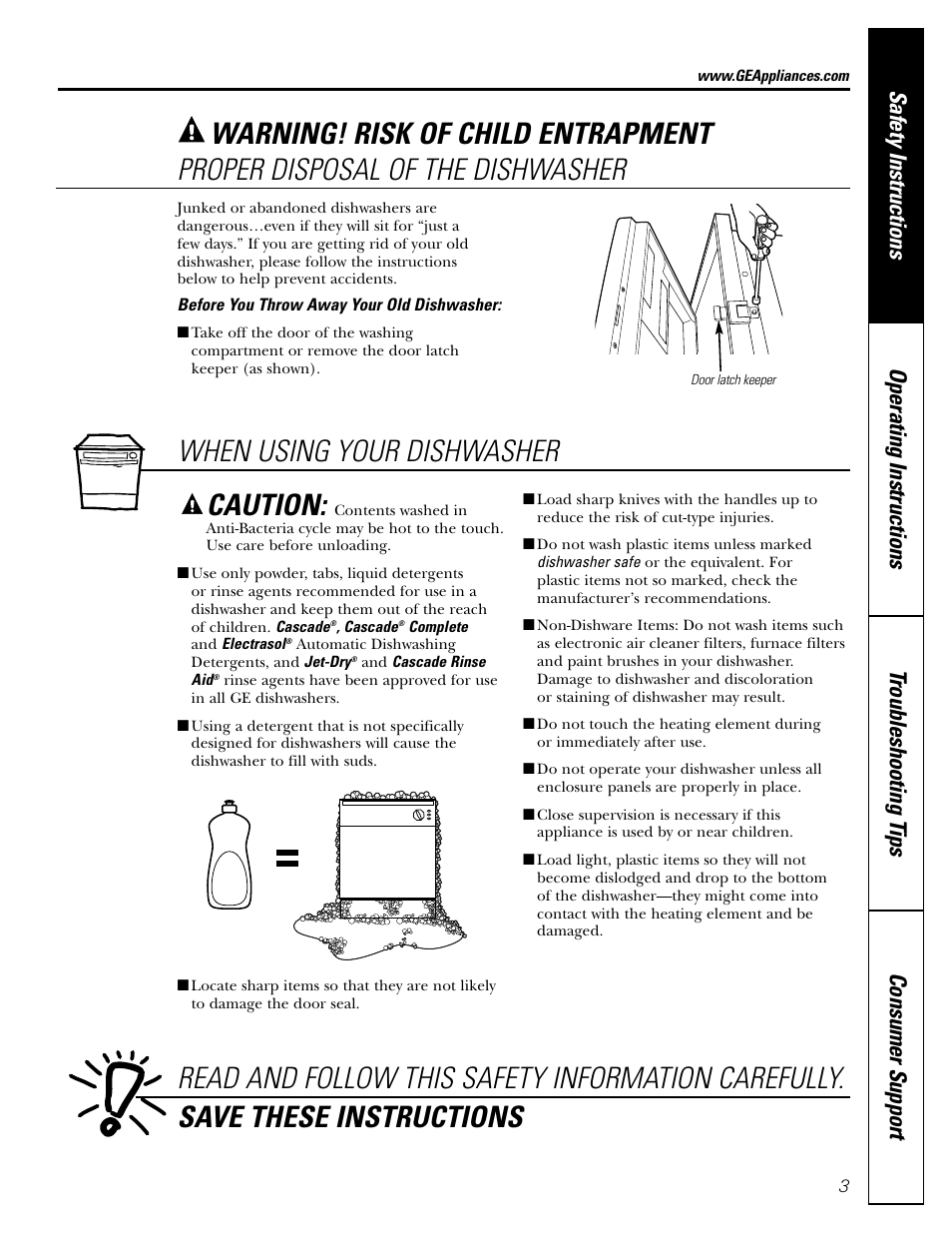 Proper disposal of the dishwasher | GE EDW4000 Series User Manual | Page 3 / 16