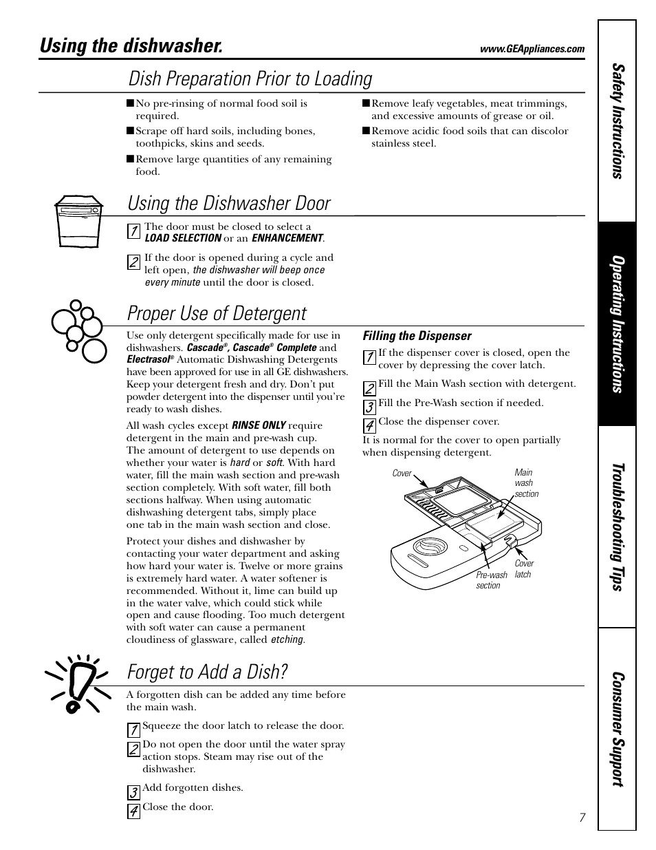 Proper use of detergent, Forget to add a dish | GE EDW4000 Series User Manual | Page 7 / 16
