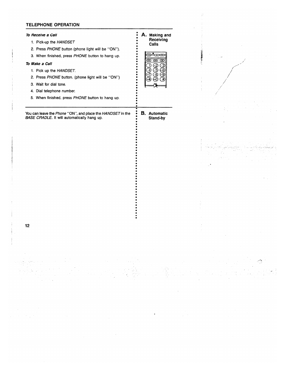 Telephone operation | GE 2-9730 User Manual | Page 12 / 23