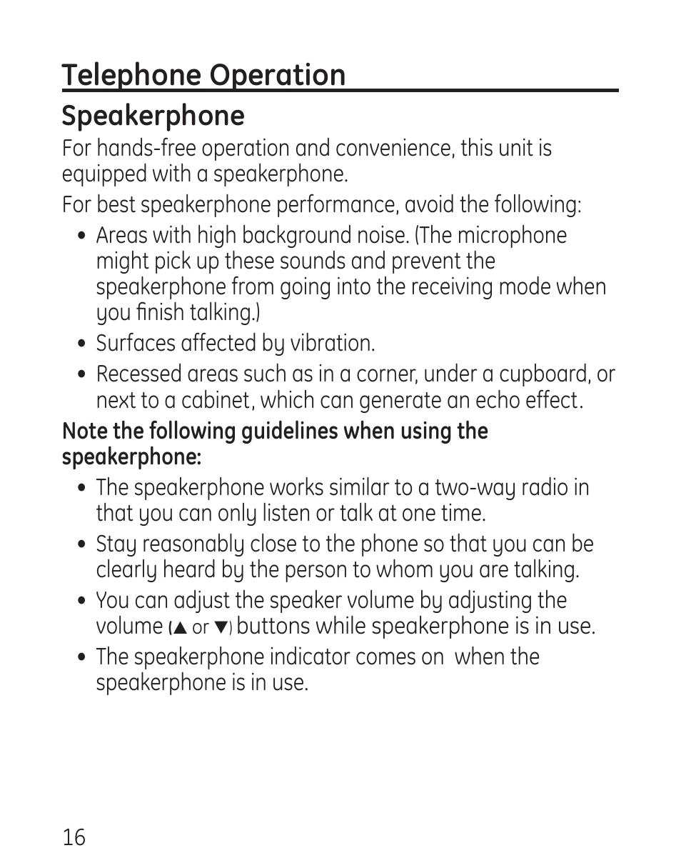 Telephone operation, Speakerphone | GE 29578 User Manual | Page 16 / 72