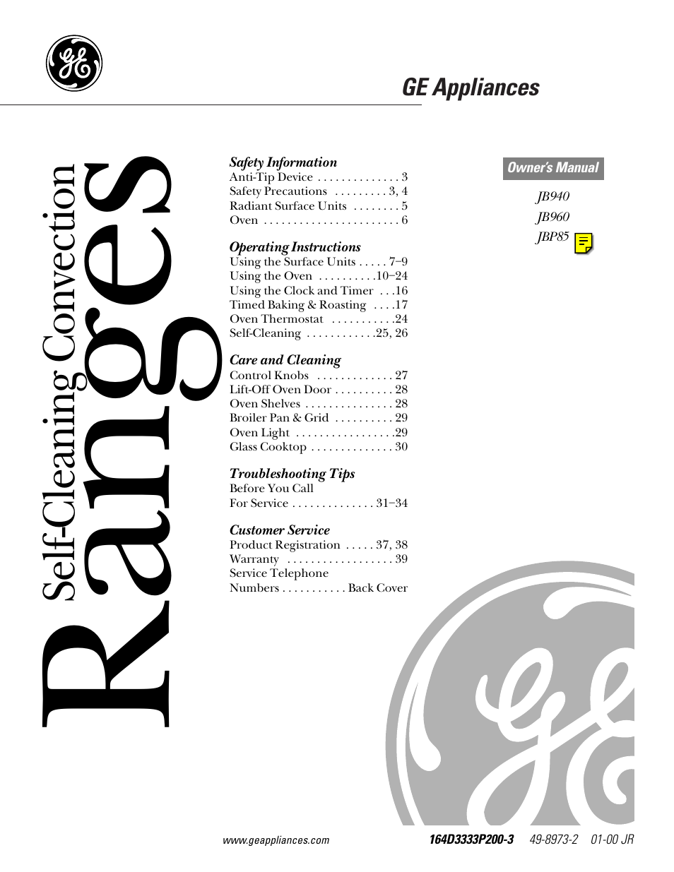 GE 49-8973-2 01-00 JR User Manual | 40 pages