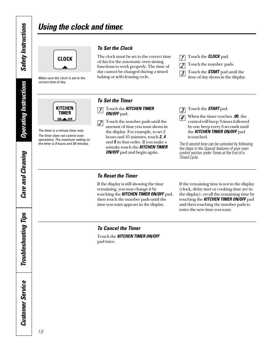 Using the clock and timer | GE 49-8973-2 01-00 JR User Manual | Page 16 / 40