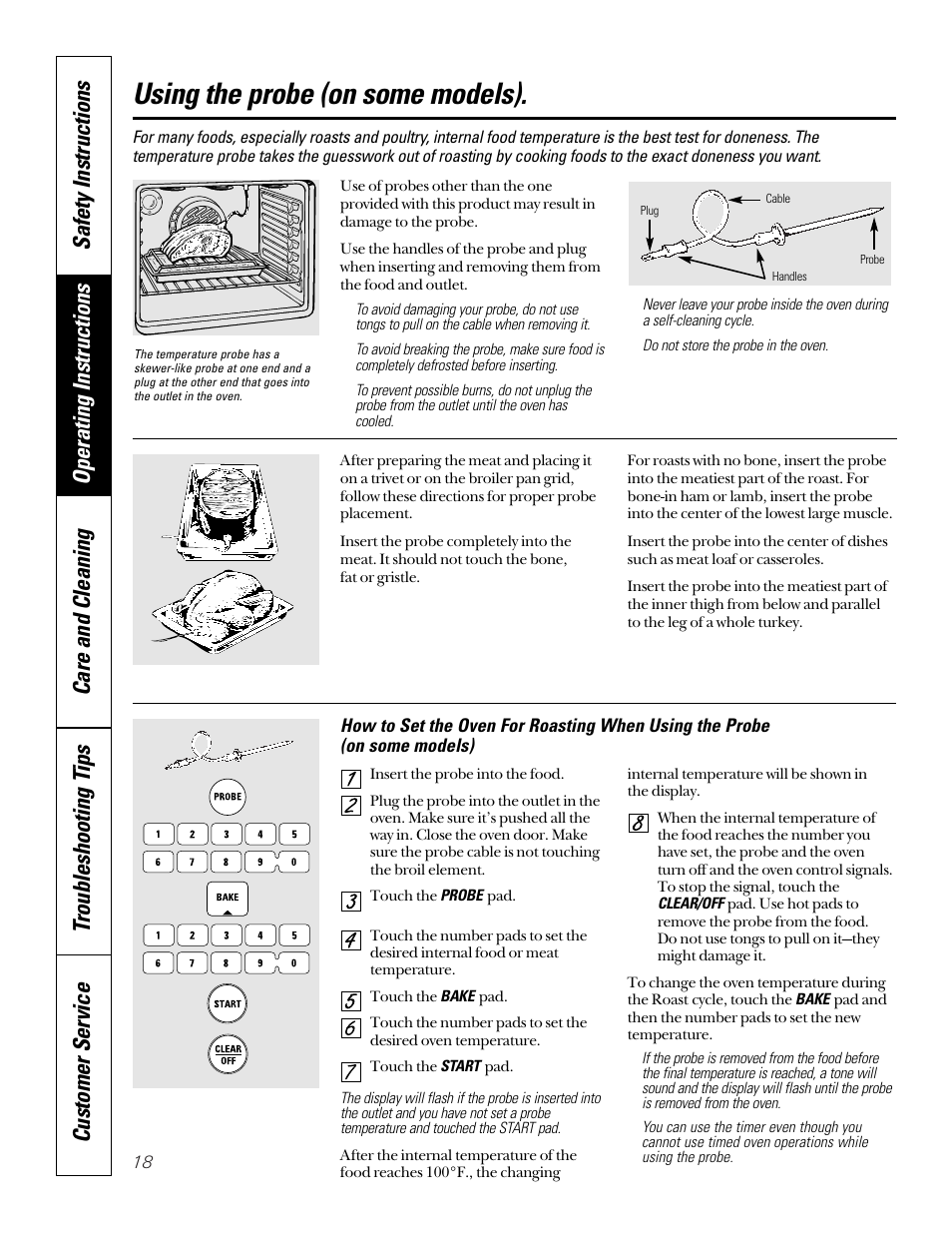 Using the probe (on some models) | GE 49-8973-2 01-00 JR User Manual | Page 18 / 40