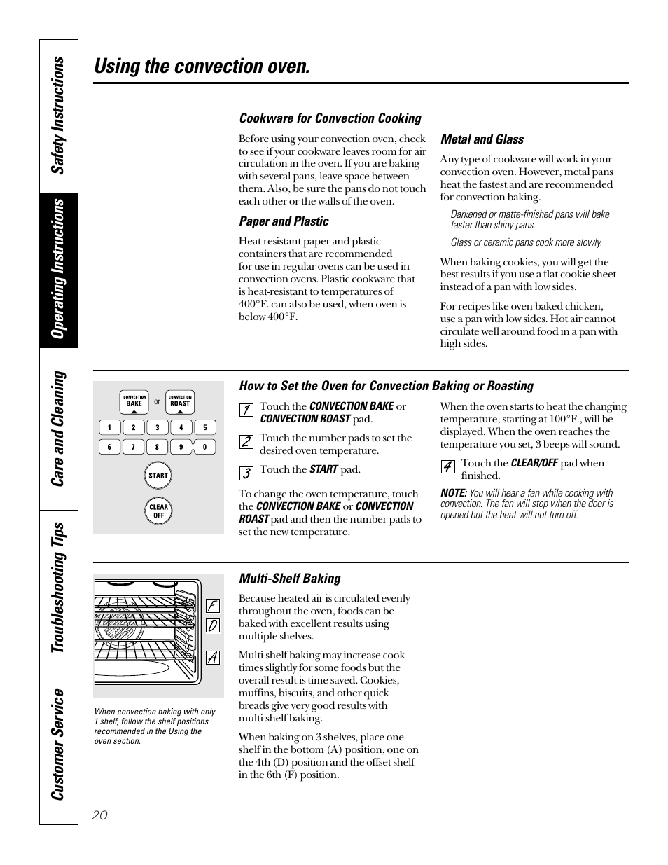 Using the convection oven | GE 49-8973-2 01-00 JR User Manual | Page 20 / 40