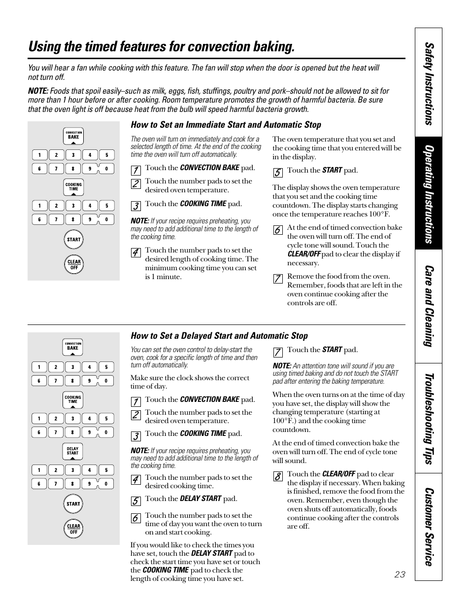 Using the timed features for convection baking | GE 49-8973-2 01-00 JR User Manual | Page 23 / 40