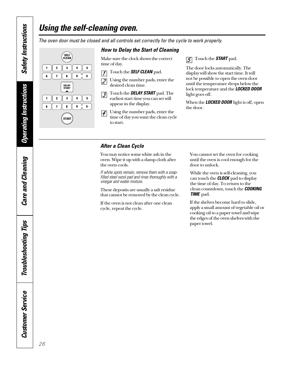 Using the self-cleaning oven | GE 49-8973-2 01-00 JR User Manual | Page 26 / 40