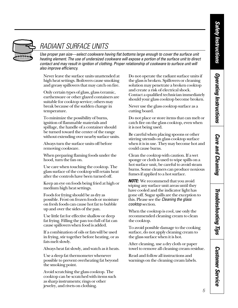 Radiant surface units | GE 49-8973-2 01-00 JR User Manual | Page 5 / 40