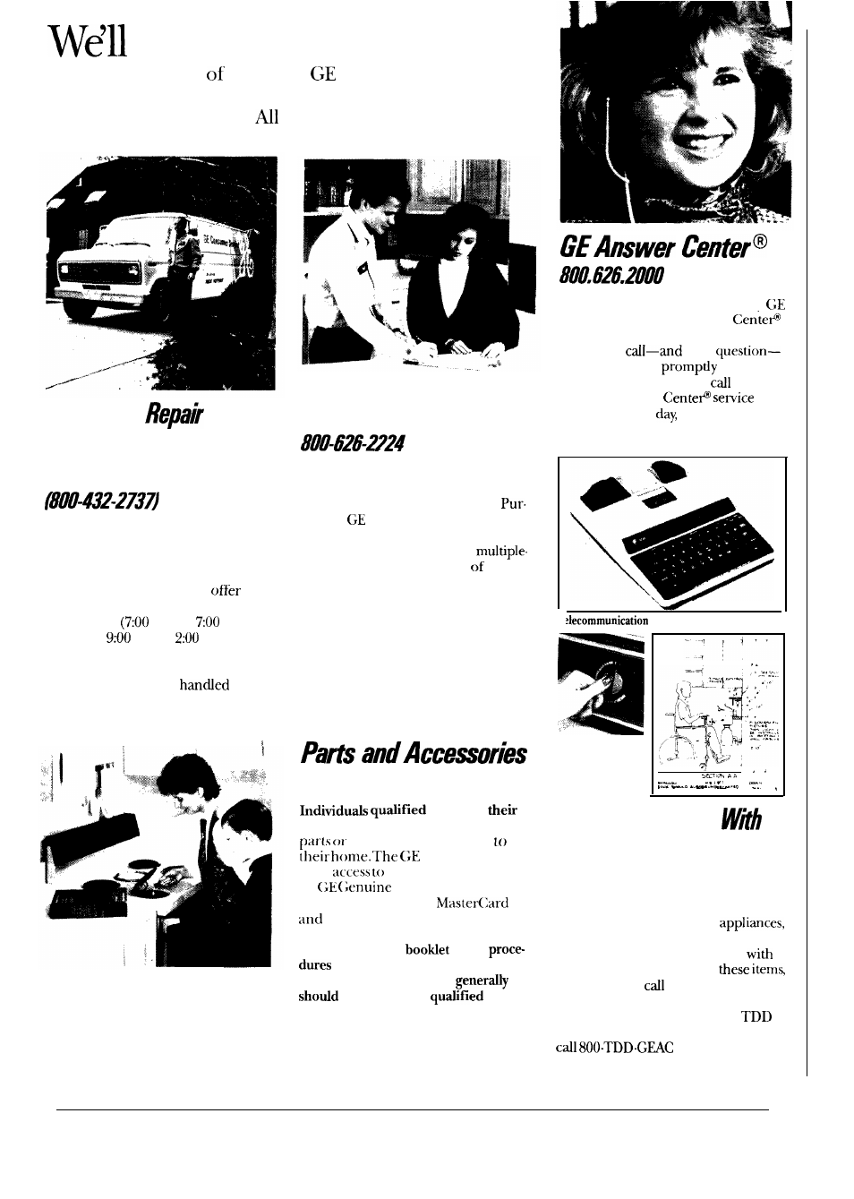 Consumer services, Be there, In-home service | Service contracts, For customers special needs, Ge-cares | GE WA5857R User Manual | Page 27 / 28