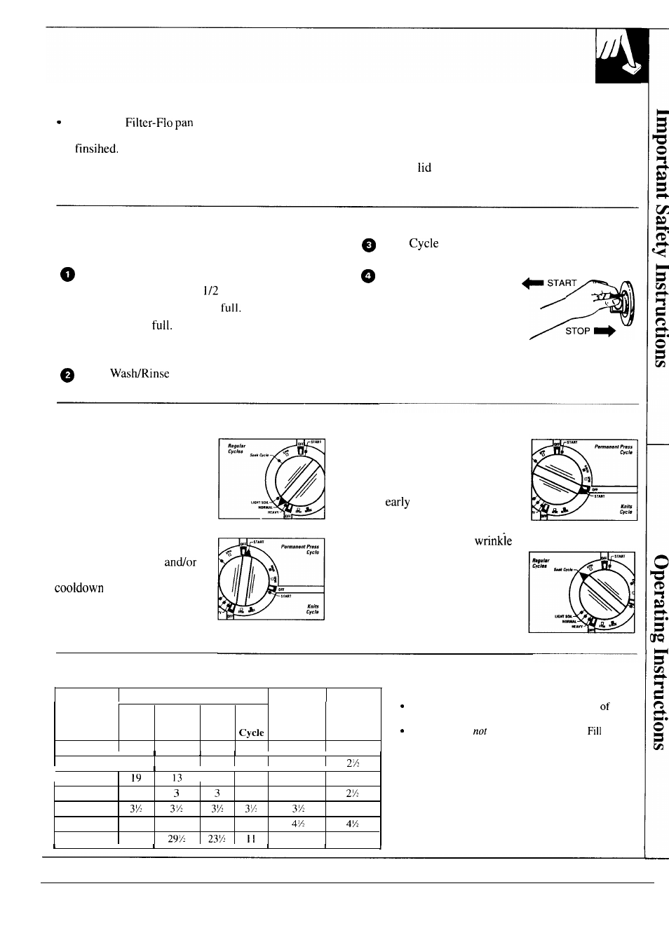 Cycle settings, Sorting and loading, Setting the controls | Tips to help you select settings, What happens in each setting (approximate minutes) | GE WA5857R User Manual | Page 5 / 28