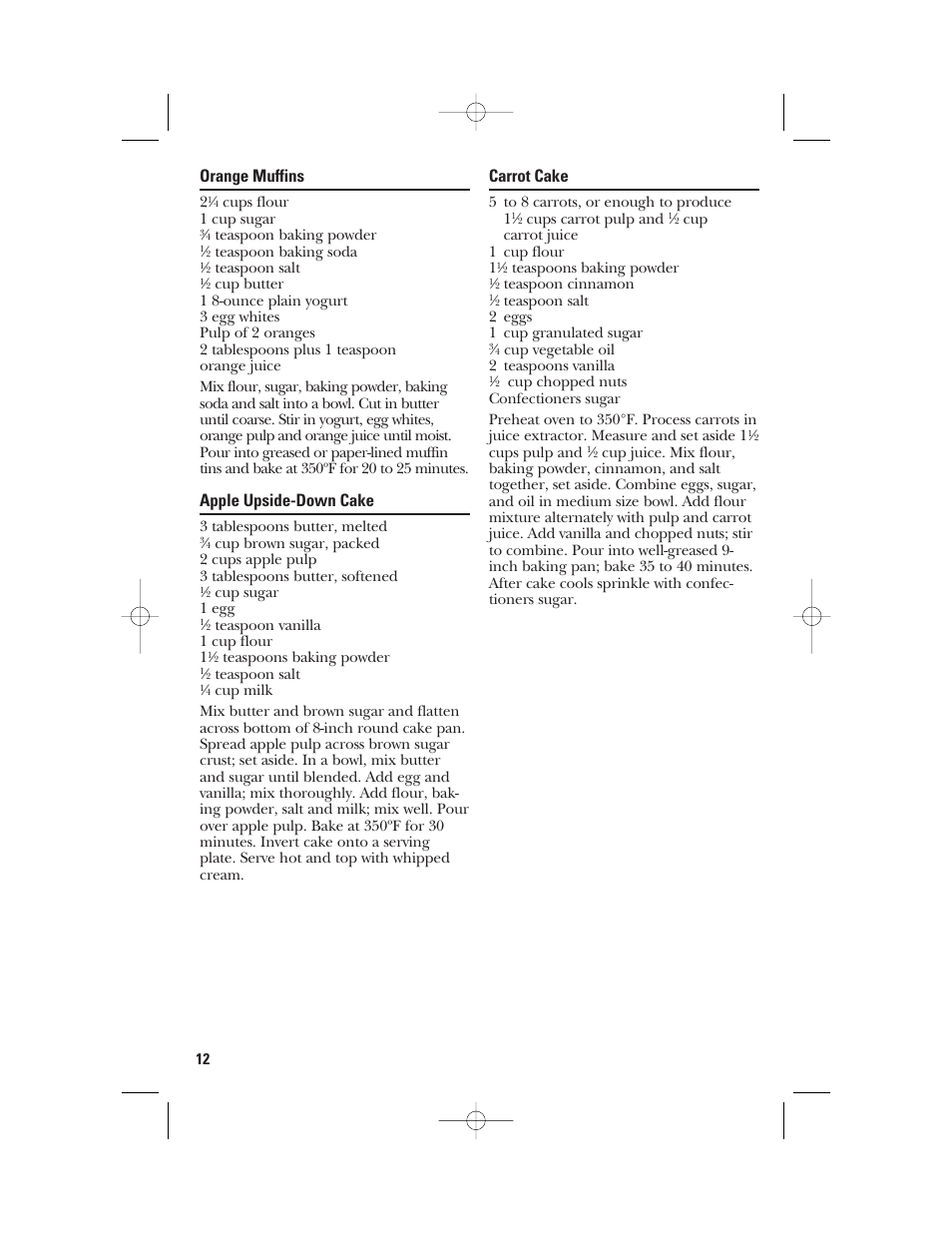 Orange muffins, Apple upside-down cake, Carrot cake | GE 840095800 User Manual | Page 12 / 28