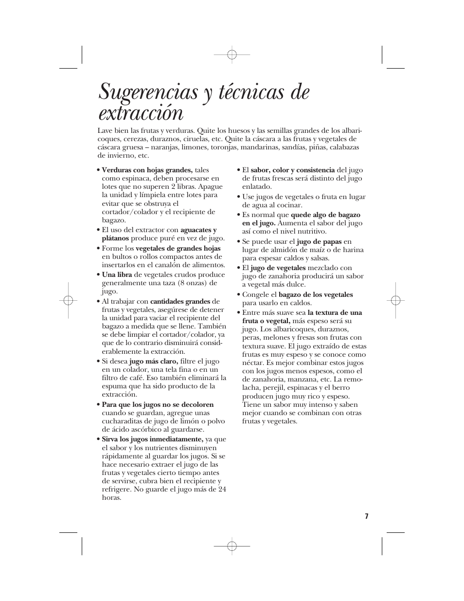 Sugerencias y técnicas de extracción | GE 840095800 User Manual | Page 20 / 28