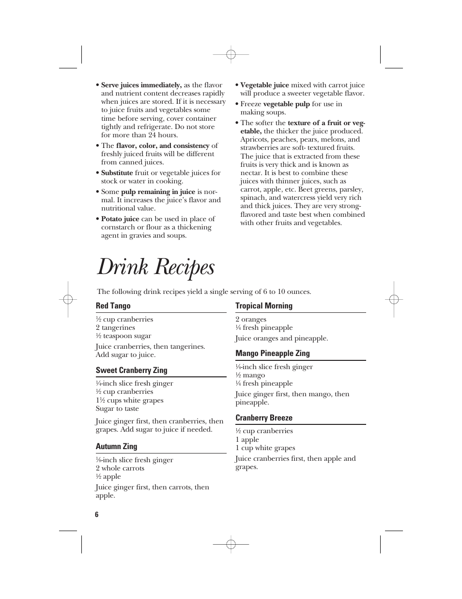 Drink recipes | GE 840095800 User Manual | Page 6 / 28