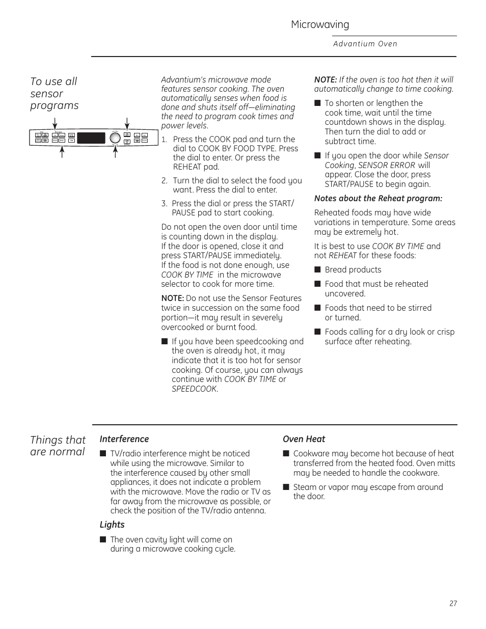 Things that are normal, Microwaving | GE Profile Advantium PSB1201 User Manual | Page 27 / 36