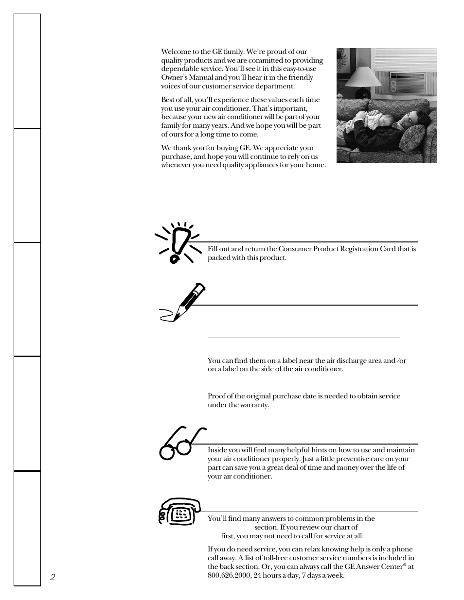 Safety information, Operating instructions, Installation instructions | Troubleshooting tips, Customer service, Ge & you, a service partnership, For your records, Important, Read this manual if you need service | GE 23-11-2129N-002 User Manual | Page 2 / 16