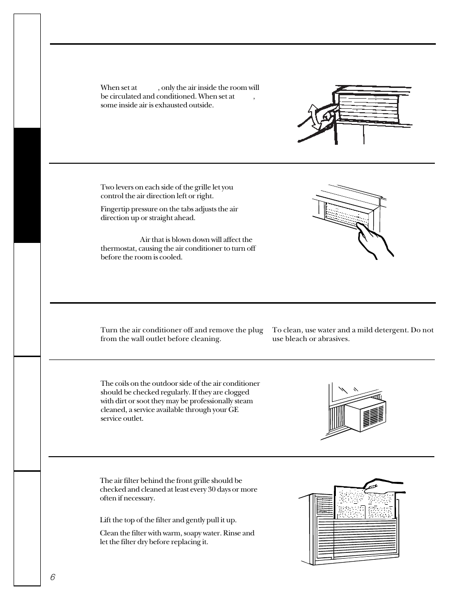 Care and cleaning, Care and cleaning of the air conditioner, About the controls on the air conditioner | GE 23-11-2129N-002 User Manual | Page 6 / 16