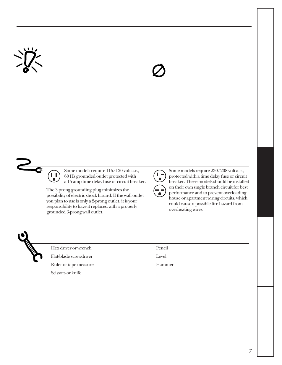 Preparing to install the air conditioner, Before you begin, Electrical requirements | Tools you will need | GE 23-11-2129N-002 User Manual | Page 7 / 16