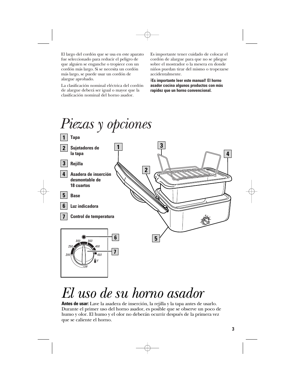 Piezas y opciones, El uso de su horno asador | GE 840081100 User Manual | Page 19 / 32