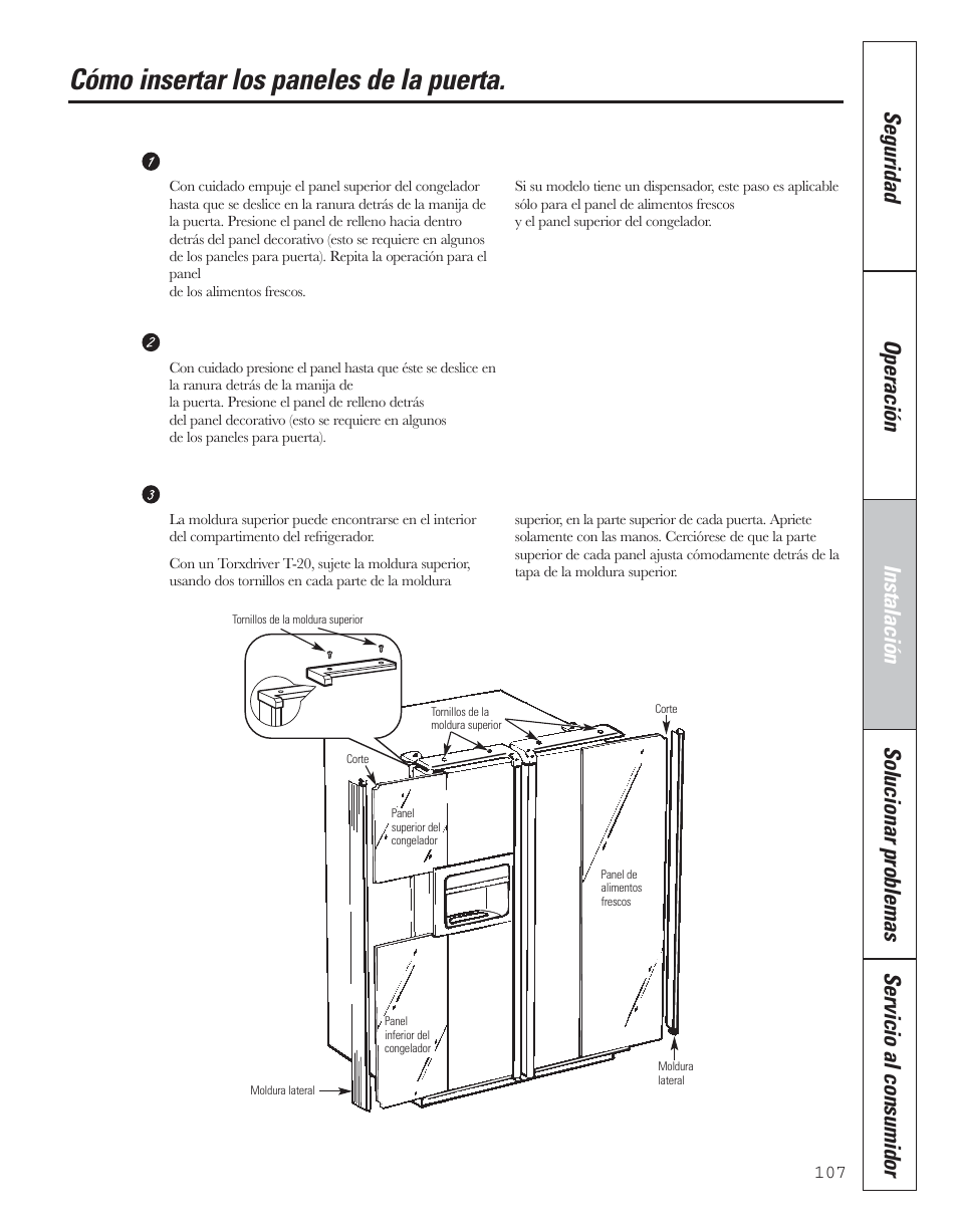 Cómo insertar los paneles de la puerta | GE 200D8074P043 User Manual | Page 107 / 132