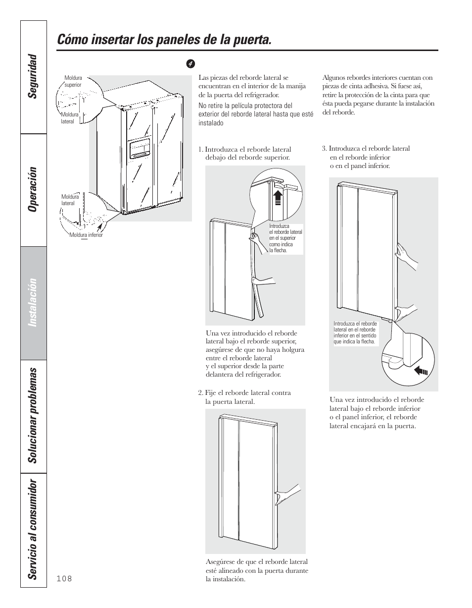 Cómo insertar los paneles de la puerta | GE 200D8074P043 User Manual | Page 108 / 132