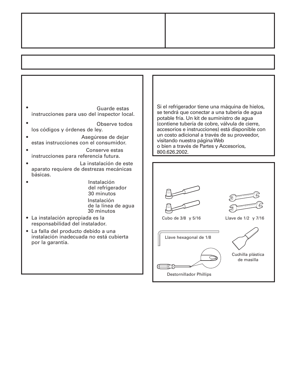 Preparación para instalar el refrigrador, Instrucciones para refrigerador la instalación, Importante | GE 200D8074P043 User Manual | Page 109 / 132