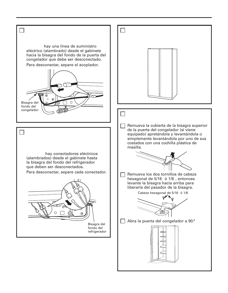 Instrucciones para la instalación, Remueva la puerta del congelador | GE 200D8074P043 User Manual | Page 111 / 132