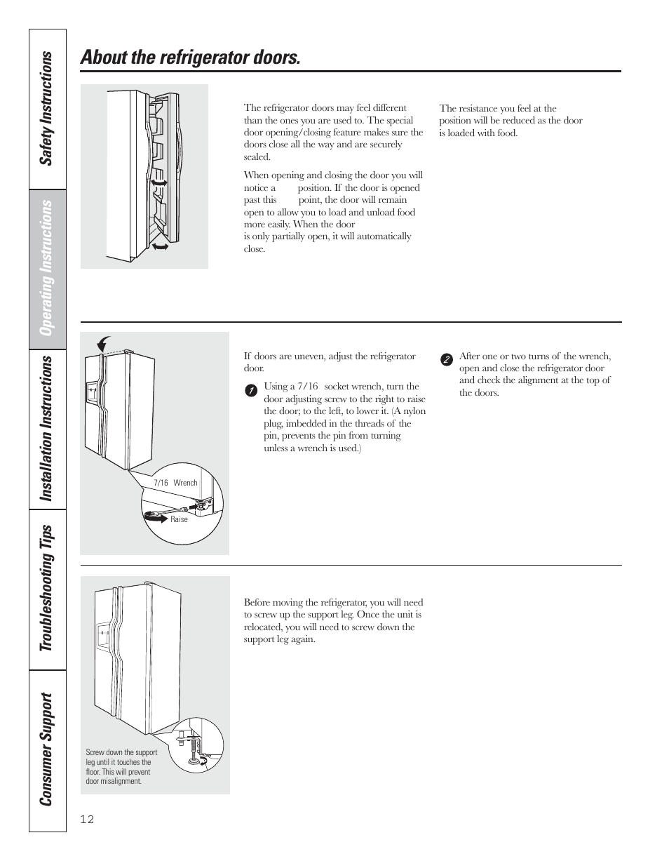 Refrigerator doors, About the refrigerator doors | GE 200D8074P043 User Manual | Page 12 / 132