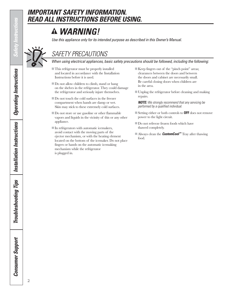 Safety instructions, Warning, Safety precautions | GE 200D8074P043 User Manual | Page 2 / 132