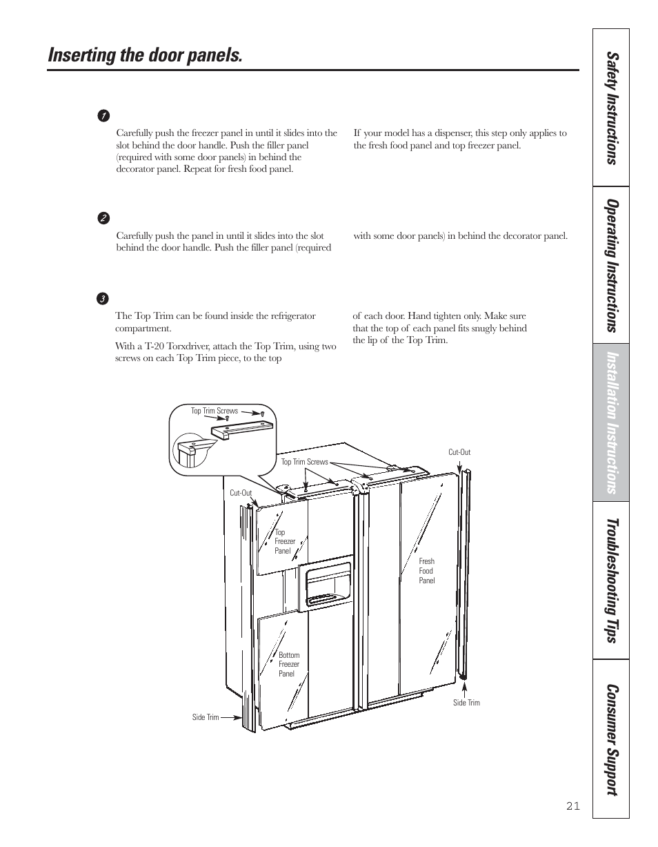 Inserting the door panels | GE 200D8074P043 User Manual | Page 21 / 132