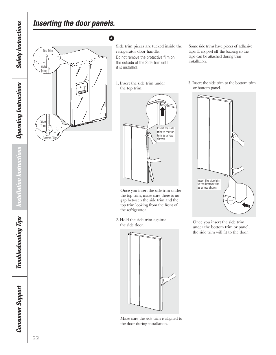 Inserting the door panels | GE 200D8074P043 User Manual | Page 22 / 132