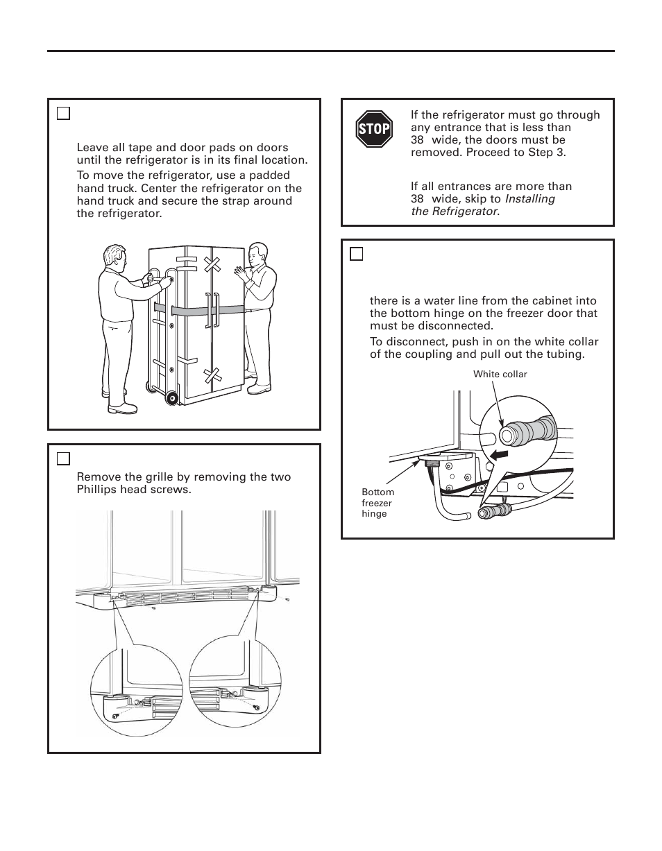 Moving the refrigerator, Installation instructions | GE 200D8074P043 User Manual | Page 24 / 132