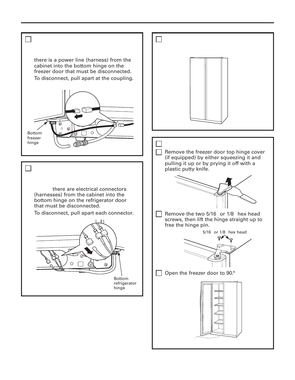 Installation instructions, Disconnect the power coupling (on some models), Close the freezer and refrigerator doors | Remove the freezer door | GE 200D8074P043 User Manual | Page 25 / 132