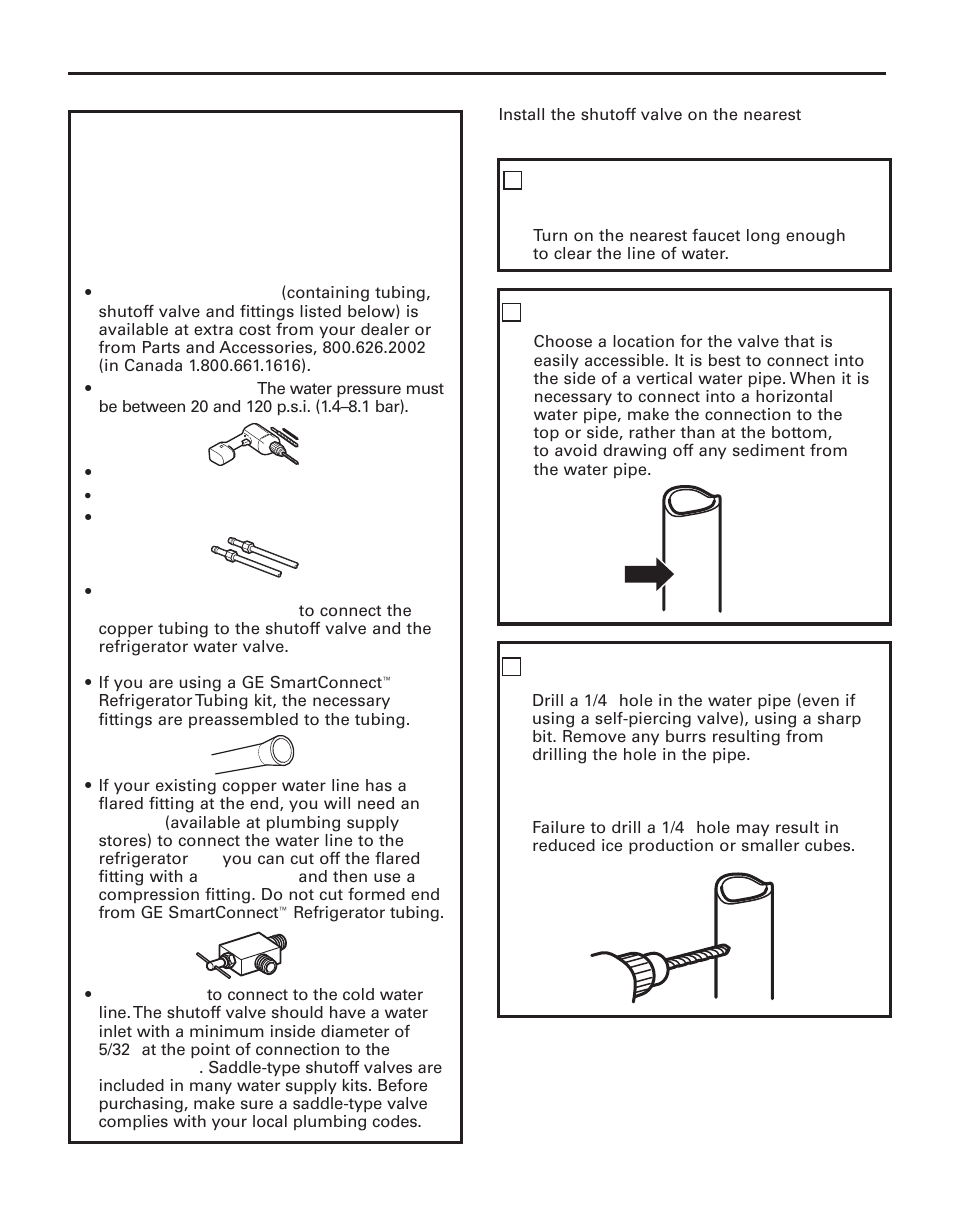Installation instructions, What you will need, Shut off the main water supply | Choose the valve location, Drill the hole for the valve | GE 200D8074P043 User Manual | Page 33 / 132