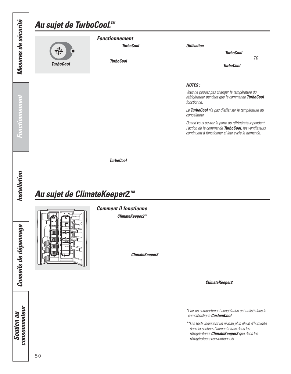 Turbocool, Au sujet de turbocool, Au sujet de climatekeeper2 | GE 200D8074P043 User Manual | Page 50 / 132