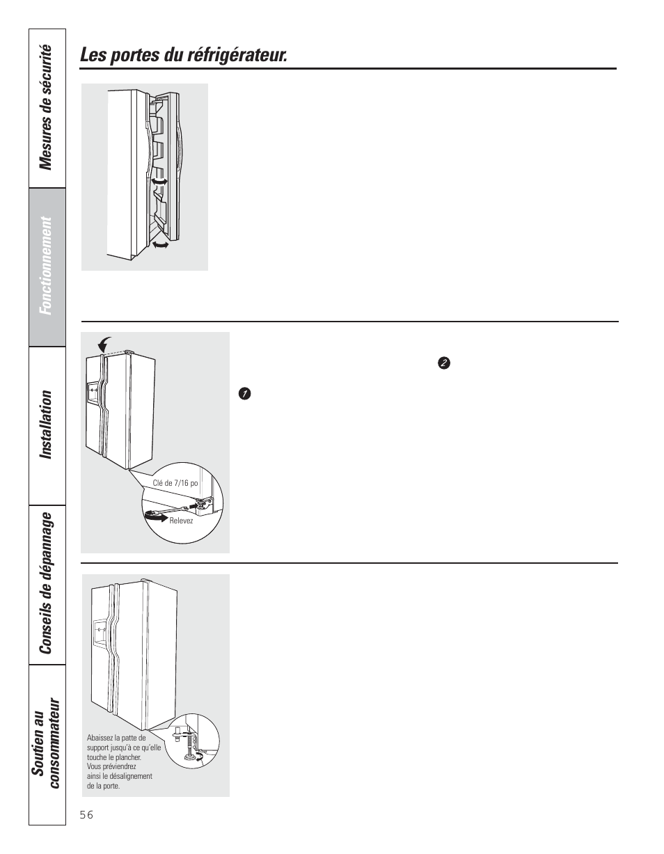 Les portes du réfrigérateur | GE 200D8074P043 User Manual | Page 56 / 132