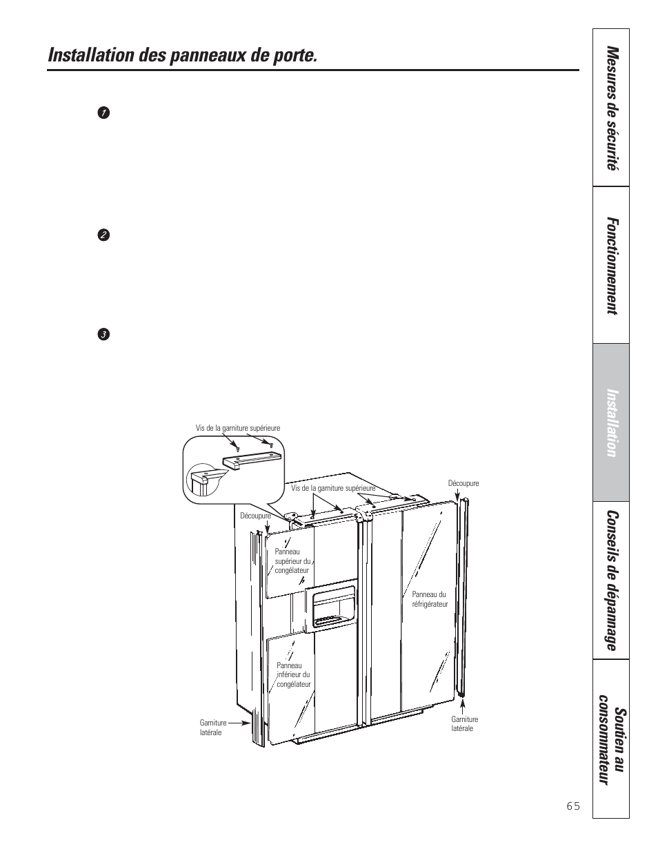 Installation des panneaux de porte | GE 200D8074P043 User Manual | Page 65 / 132