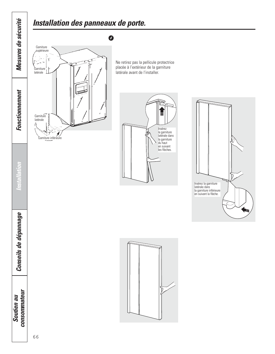 Installation des panneaux de porte | GE 200D8074P043 User Manual | Page 66 / 132