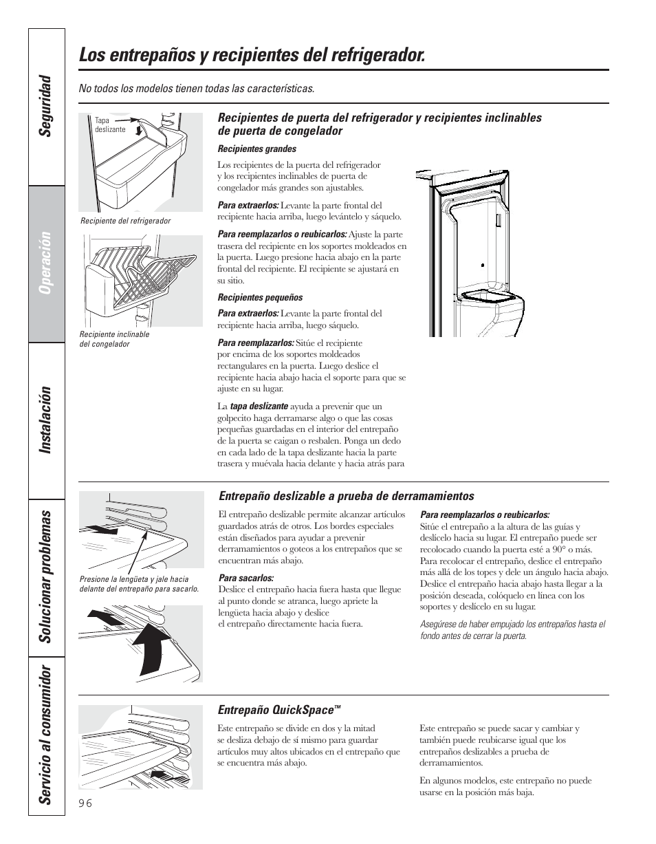 Los entrepaños y recipientes del refrigerador | GE 200D8074P043 User Manual | Page 96 / 132