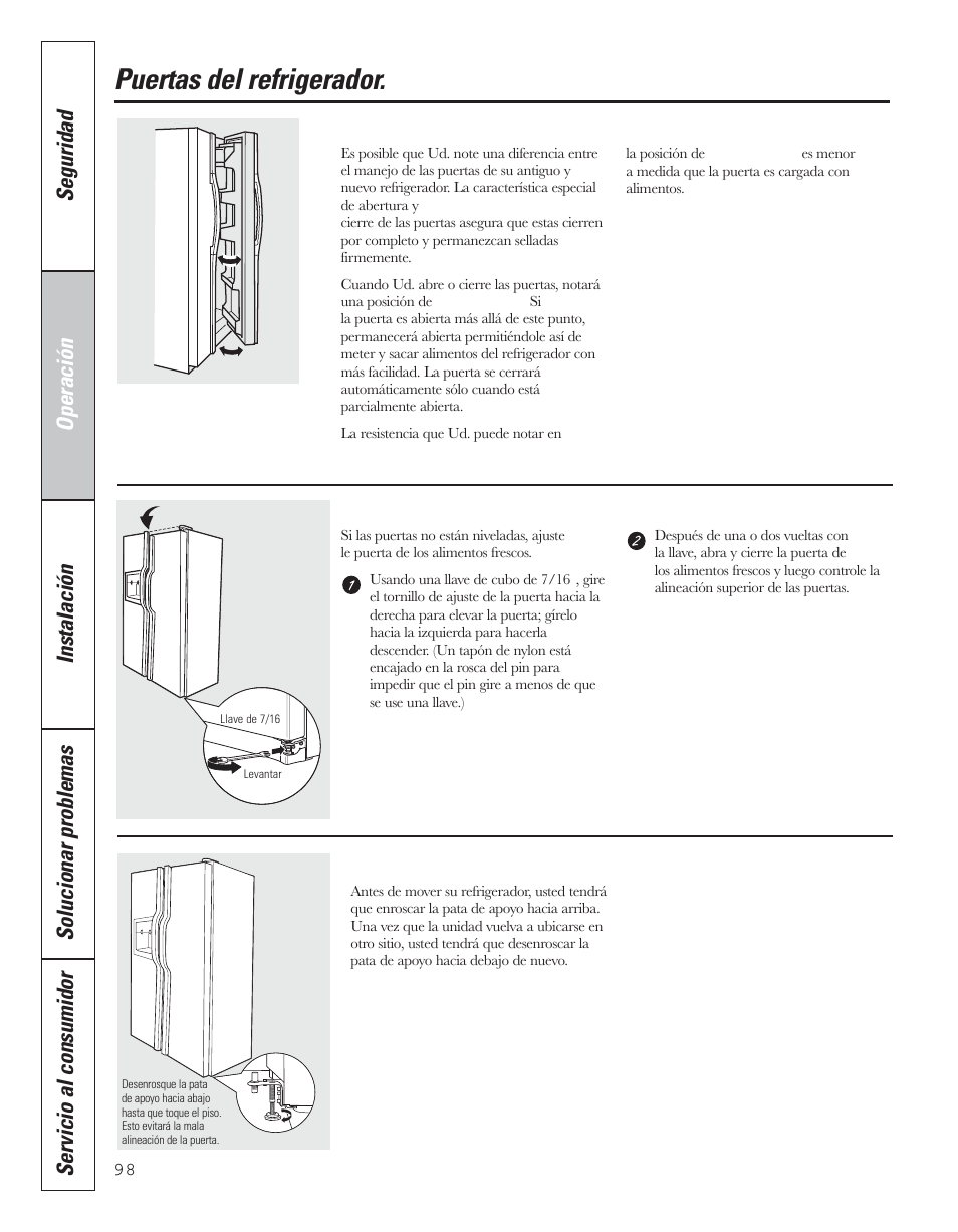 Puertas del refrigerador | GE 200D8074P043 User Manual | Page 98 / 132
