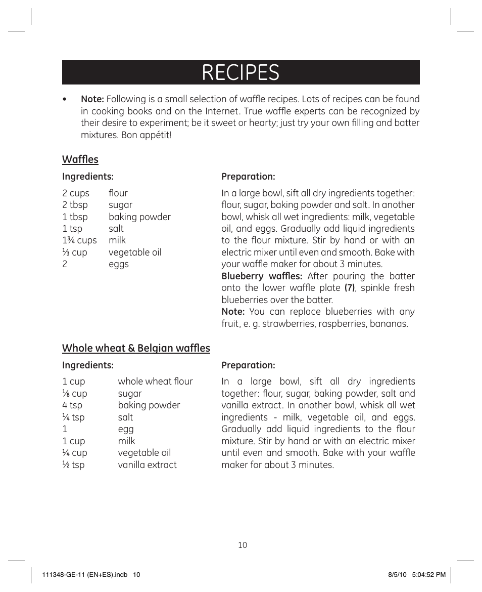 Recipes | GE 898678 User Manual | Page 10 / 13