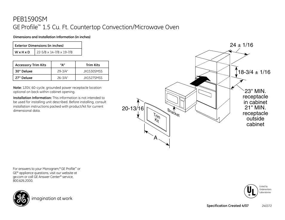 GE PEB1590SM User Manual | 2 pages